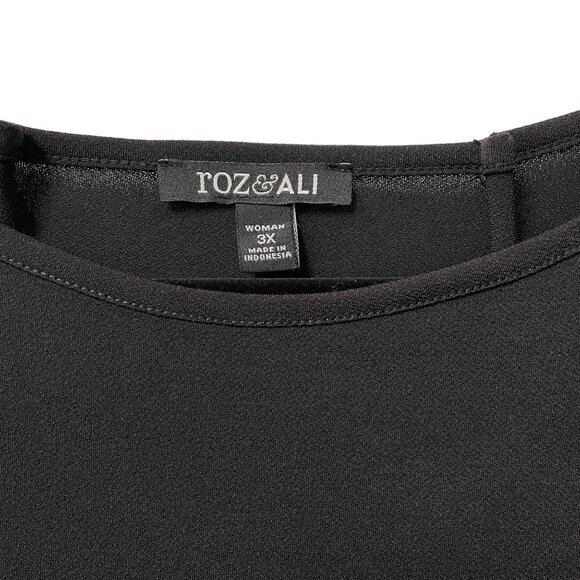 ROZ & ALI SHIRT BLOUSE OPEN SLEEVE GOLD BUTTON DETAILS STRETCH WOMEN'S 3X BLACK - Picture 4 of 8